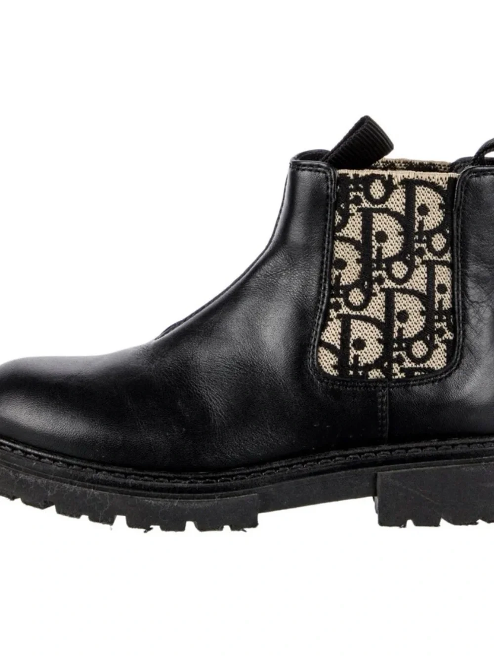 Dior Black Leather Chelsea Boot with Monogram Elastic Panel euro 29